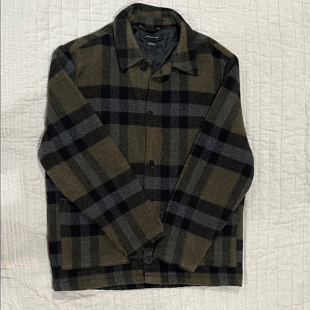 Urban Outfitters Men's Plaid Shirt Jacket - Black and Brown. Wool blend